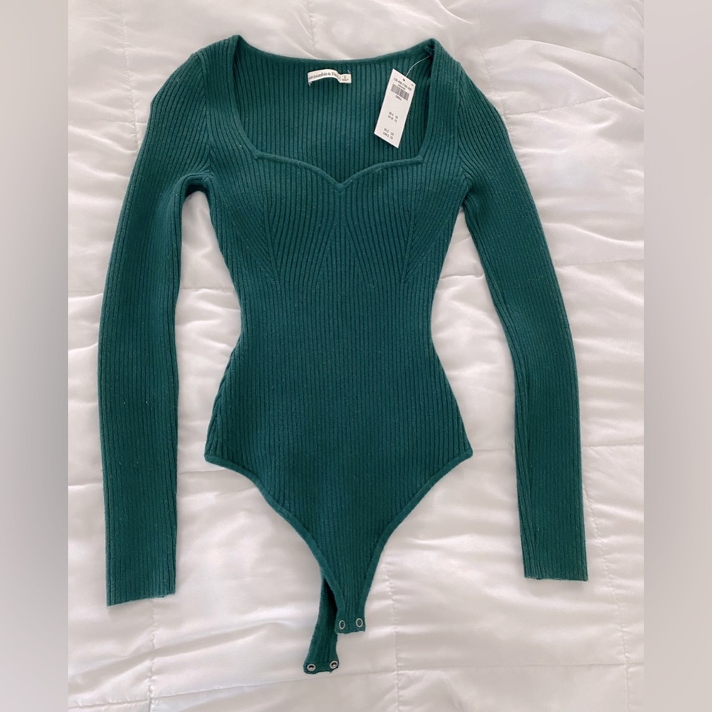 Abercrombie & Fitch Green Ribbed Bodysuit